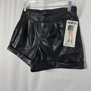 Rewash Shorts Women's S / 28 Black Vegan Leather Pull On Cuffed Elastic Waist